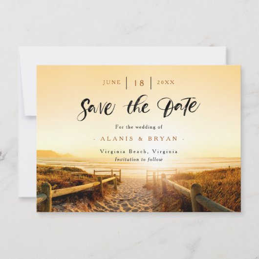 Beach at Sunset Save the Date Kaart (Voorkant)