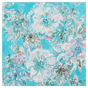 BEACH BABE Aqua Waterverf Floral Stof