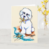 Beach Babe Bichon Frise Kaart (Gele Bloem)