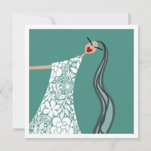 Beach Babe in White Flowers Mode Illustratie Kaart