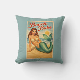 Beach Babe Pin-Up Mermaid -Retro Coastal Life Teal Kussen