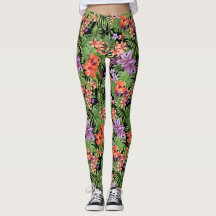 Beach Babe Tropische Leggings met zwarte achtergro