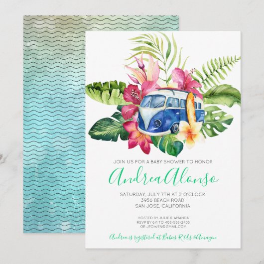 Beach Baby Boy Baby shower tropical Invitation (Devant / Derrière)