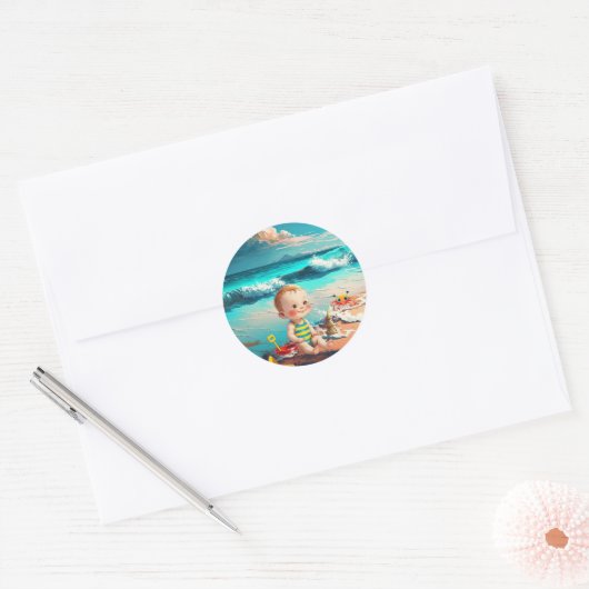 Beach Baby Ronde Sticker (Envelop)