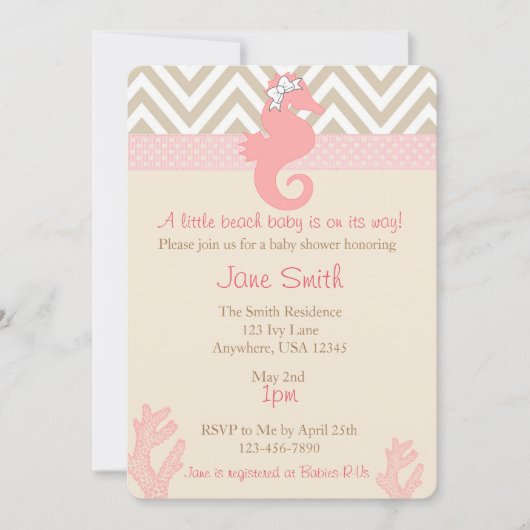 Beach Baby Seahorse Baby shower Invitation (Devant)