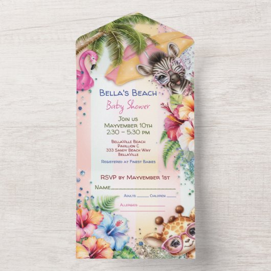 Beach Baby shower All In One Uitnodiging (Binnen)