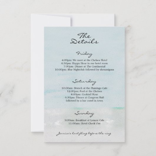 Beach Bachelorette Party Week-end Invitation itiné (Dos)