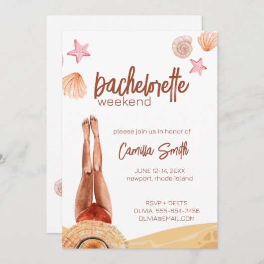 Beach Bachelorette Party Weekend Invitation Kaart (Voorkant / Achterkant)