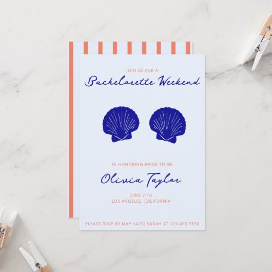 Beach Bachelorette uitnodiging (Voorkant / Achterkant in situ)