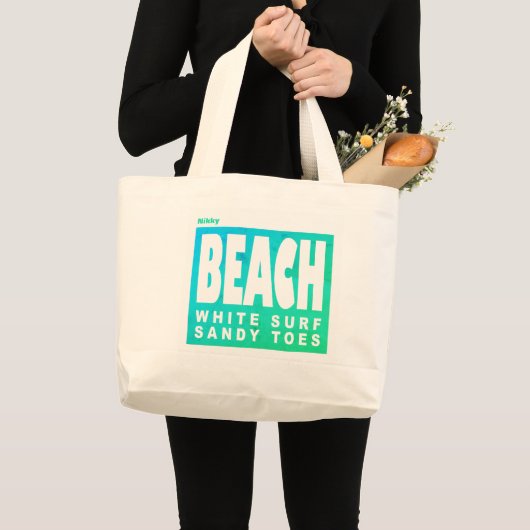 Beach Bag | Gepersonaliseerd wit Surf Sandy Toes Grote Tote Bag (Voorkant (product))