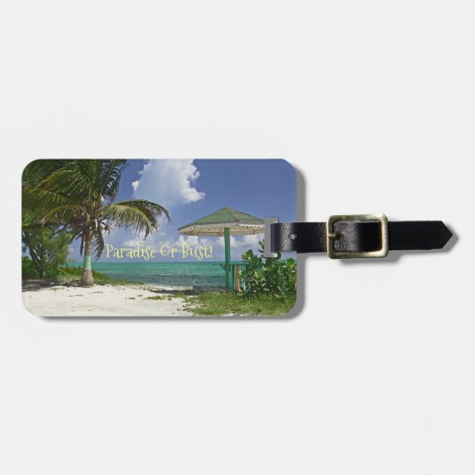 "BEACH" BAGAGELABEL PALM TREES/Beach/Umbrellal (Voorkant horizontaal)