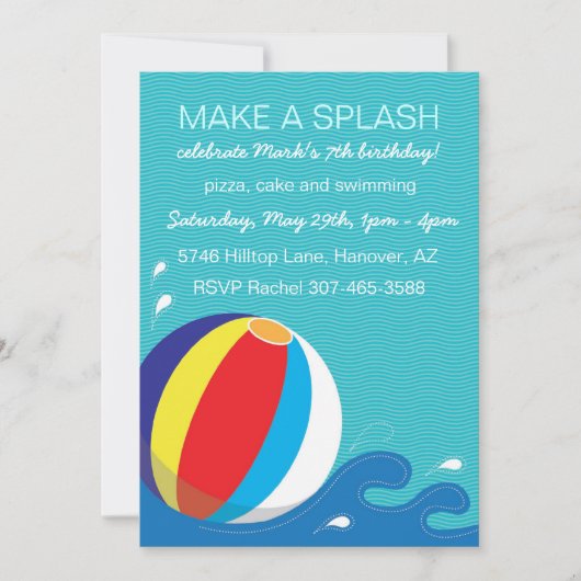 Beach Ball Natation Anniversaire Fête Invitation (Devant)