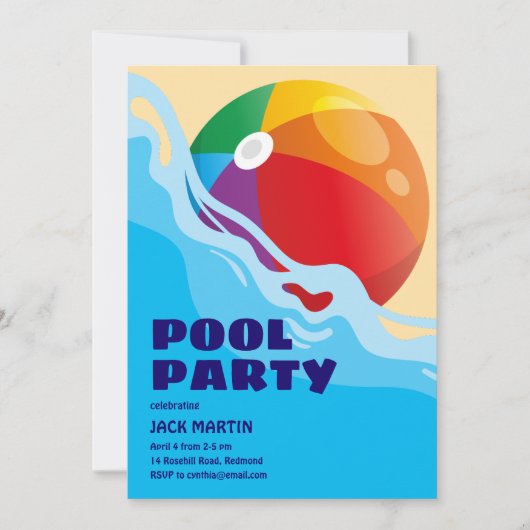 Beach Ball Pool À Thème Anniversaire Invitation (Devant)