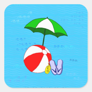 Beach Ball Pool Paraplu Blue Waves Sticker