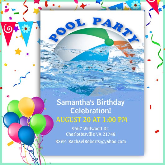 Beach Ball Pool Party Anniversaire Invitation