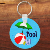 Beach Ball Pool Umbrella Blue Waves Pool Sleutelha Sleutelhanger (Voorkant)