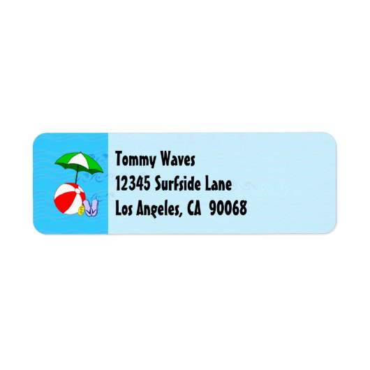Beach Ball Pool Umbrella Custom Address Label (Voorkant)