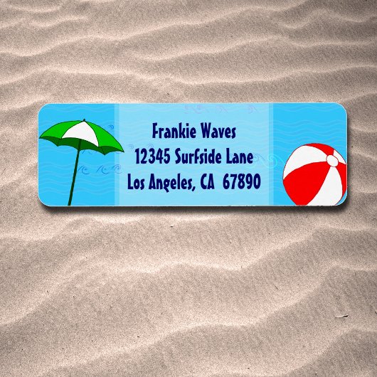 Beach Ball Pool Umbrella Custom Address Label