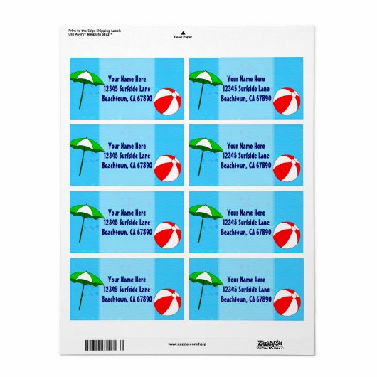 Beach Ball Pool Umbrella Custom Shipping Label (Full Sheet)