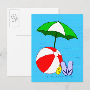 Beach Ball Pool Umbrella Sjabloon Briefkaart