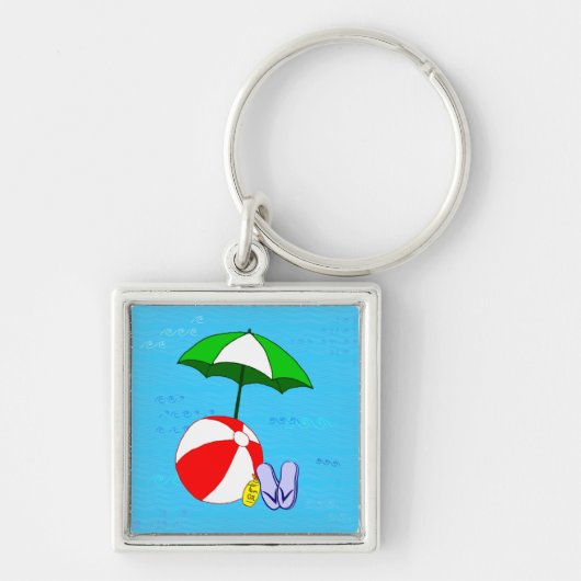 Beach Ball Pool Umbrella Sjabloon Sleutelhanger (Voorkant)