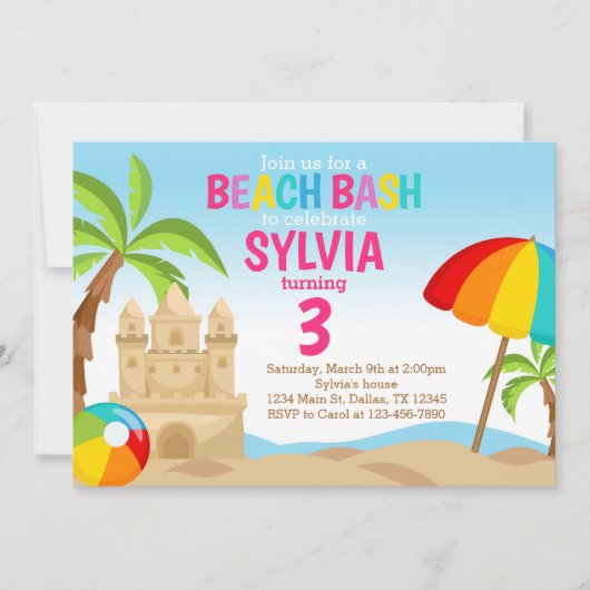 Beach Bash Invitation de fête d'anniversaire (Devant)