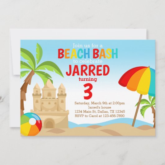 Beach Bash Invitation de fête d'anniversaire (Devant)