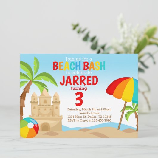 Beach Bash Invitation de fête d'anniversaire (Debout devant)