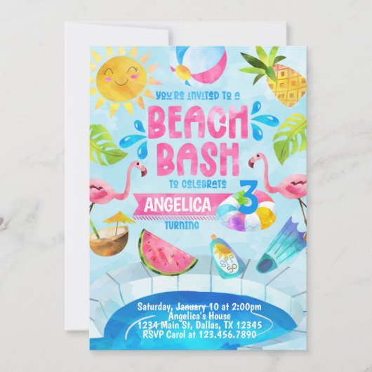 Beach Bash Pool Party Anniversaire Invitation Invi (Devant)