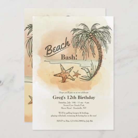 Beach Bash uitnodiging (Voorkant / Achterkant)
