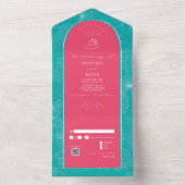 Beach Beach Beach Pink Blue Weduwcode QR-code All In One Uitnodiging (Binnen)