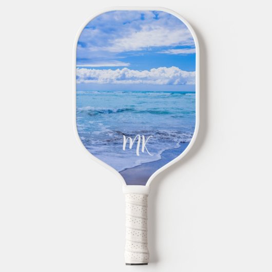 Beach Beauful Blue Sky Clouds Monogramed Pickleball Paddle (Voorkant)