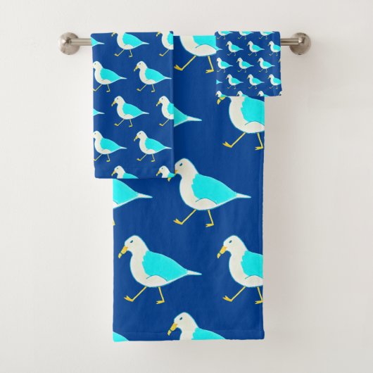 Beach Bird Art Blue Seagulae Bad Handdoek (Insitu)