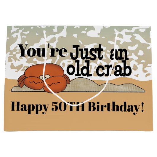 Beach Birthday crab add message and age bag Groot Cadeauzakje (Voorkant)