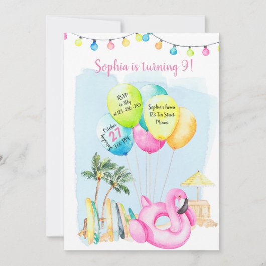 Beach Birthday Invitation, Beach Invitation (Devant)