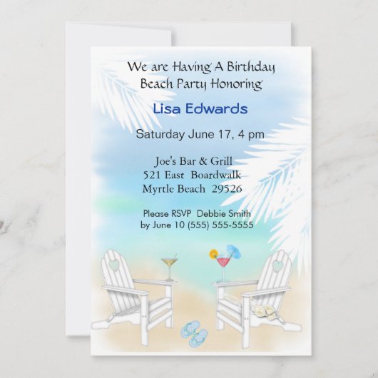 Beach Birthday Invitation Kaart (Voorkant)