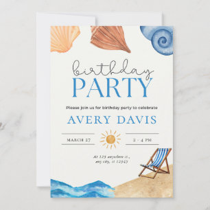 Beach Birthday Party Invitation Kaart