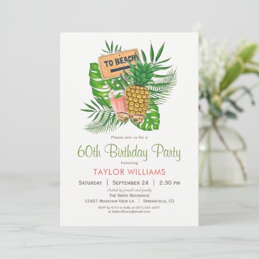 Beach Birthday Party Invitation Kaart (Staand voorkant)