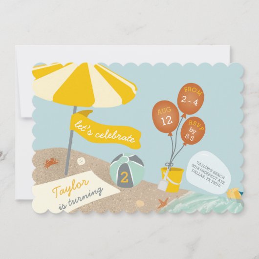 Beach Birthday Party Invitation Kaart (Voorkant)