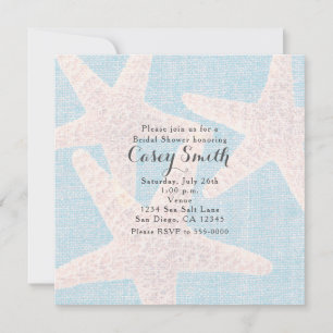 Beach Blue Burlap Starfish Elegant Wedding Bridal Kaart