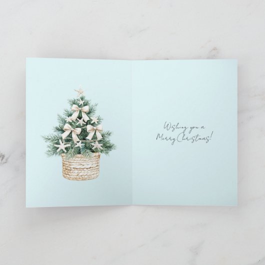 Beach Blue Coastal White Whale Christmas Kaart (Binnen)