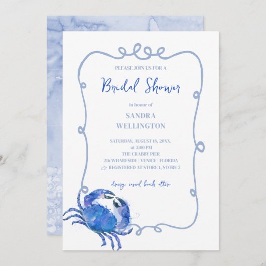 Beach Blue Crab Doodle Lijst Kaart (Voorkant / Achterkant)