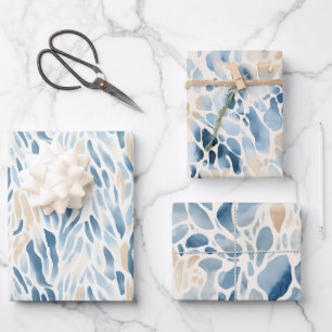Beach Blue Cream Abstract Animal Print Verjaardag Inpakpapier Vel