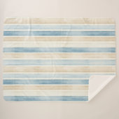 Beach Blue Cream Stripes Sherpa Deken (Voorkant (horizontaal))