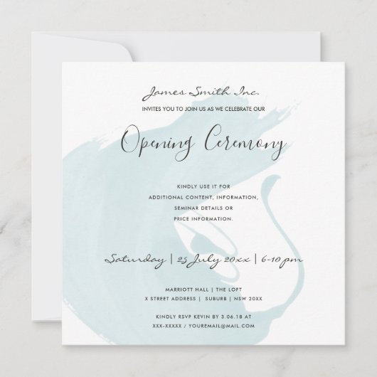 BEACH BLUE WATERVERF BRUSHSTROKE OPENING CEREMONY KAART (Voorkant)