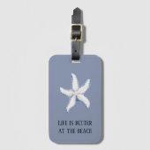 Beach Blue White Starfish Quote Bagagelabel (Voorkant (verticaal))