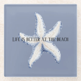 Beach Blue White Starfish Quote Glazen Onderzetter