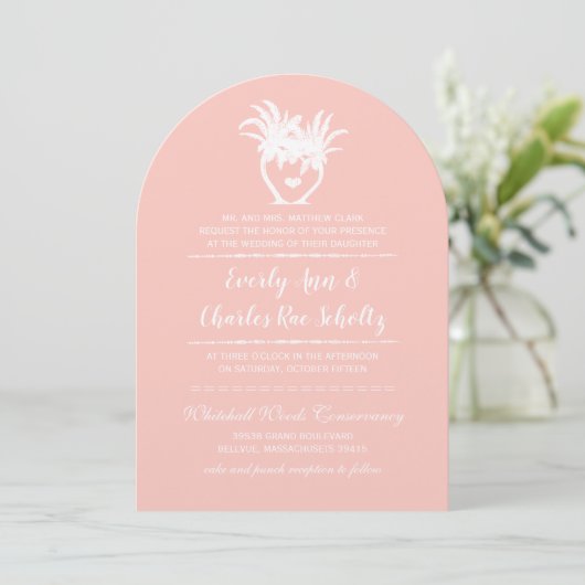 Beach Blush Palm Tree Destination Invitation Kaart (Staand voorkant)