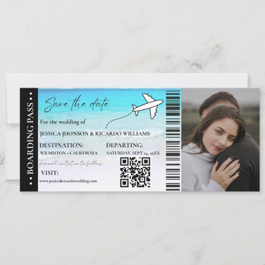 Beach Boarding pass bruiloft opslaan van de datum  Kaart (Voorkant)