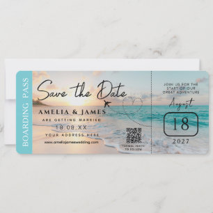 Beach Boarding Pass Save the Date bruiloft Kaart